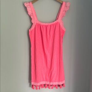 Vineyard Vines Dress Cover-up Hot Pink Ruffle Sleeve Tassel Hem 100% Cotton M